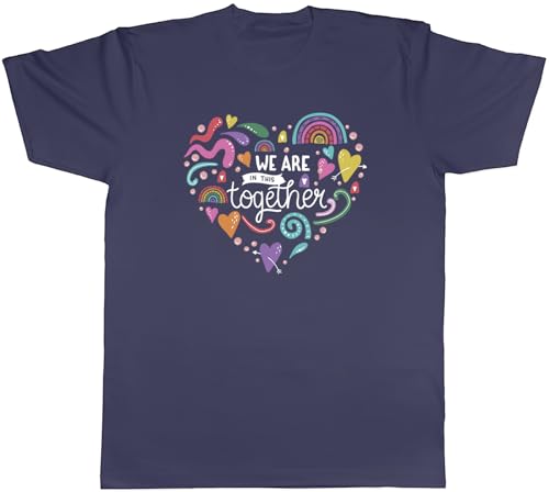 Image of Shopagift Gay Pride LGBTQ+ Heart Mens T-Shirt We are in This Together Tee Navy Blue