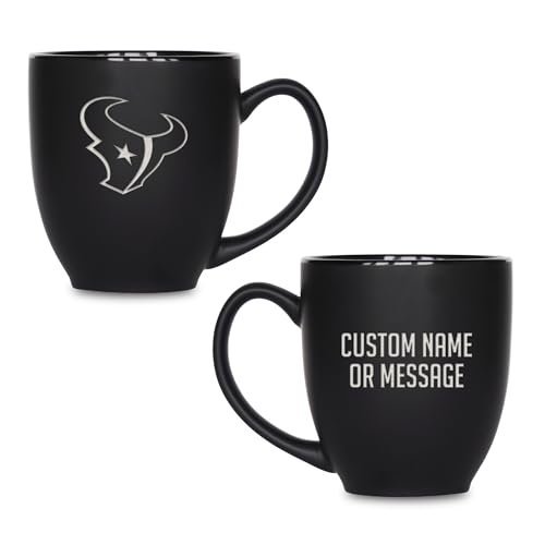 Image of Rico Industries NFL Football 15oz Personalized Laser Engraved Matte Black Ceramic Bistro Mug - For Hot or Cold Drinks