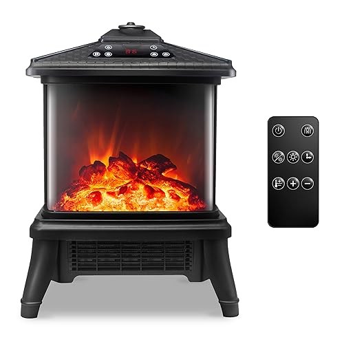 Toonlupal Electric Fireplace Heater With Remote 1500W Portable Freestanding Stove Heater Realistic Flame Effect 7 Colors& 3 Brightness For Indoor Use Overheating And Tip-Over Safety cover