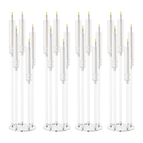 Lot de 4 chandeliers LED transparents à 5 bras avec abat-jour en acrylique, pour mariage, dîner, fête (86 x 22 cm)