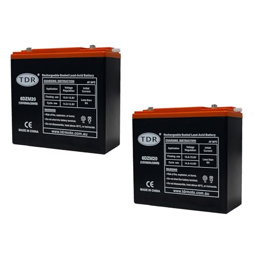 TDR 2pcs 6DZM20 12V 20Ah AGM Deep Cycle Battery Electric Golf Cart Buggy Mower Dust Collector Ride On Vehicle Equipment Backup System Power Supply