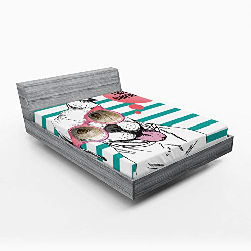 Ambesonne Pitbull Fitted Sheet, Portrait of English Pitbull