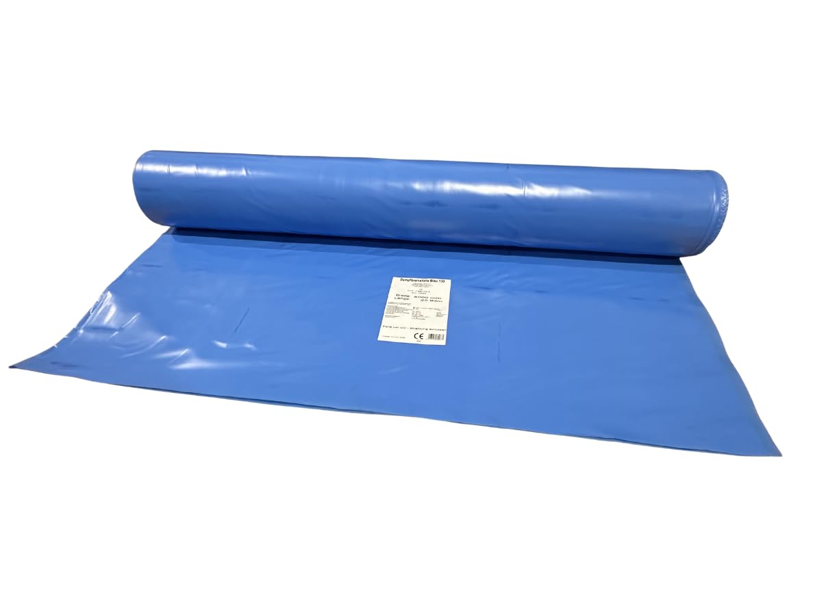Barrera de vapor 130 - Lámina de barrera de vapor (4 x 25 m = 100 m2, con autorización y protección contra incendios para construcción de edificios), color azul