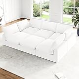 Cloud Modular Sectional Sofa - Oversized Down Feather Filled, Comfy Upholstered Deep Seat Couch for Living Room, Convertible Sleeper Sofa Bed with Washable & Replaceable Covers