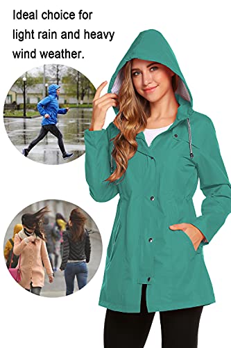 ZHENWEI Womens Lightweight Hooded Waterproof Active Outdoor Rain Jacket LightSeaGreen S