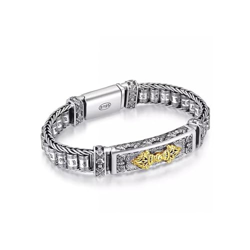 Feng Shui Vajra Bracelets Six-Words Mantra Bracelet Attract Wealth Luck, Neo Chinese Tibetan Buddhist Rotation Amulet 925 Stering Silver Jewelry, Release the Pressure (20CM)