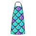 LINGF grembiule a squame di sirena pesce colorato, grembiule da cucina da cucina grembiule da cucina bavaglino impermeabile con 2 tasche cravatte lunghe