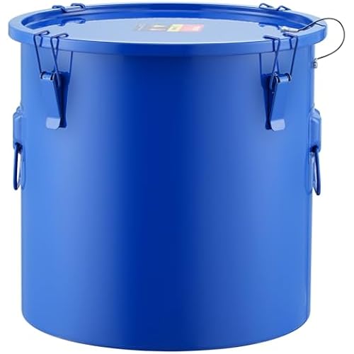 VEVOR Fryer Grease Bucket, 10 Gal Oil Disposal Caddy Carbon Steel Fryer Oil Bucket with Rust-Proof Coating, Oil Transport Container with Lid, Lock Clips, Filter Bag for Hot Cooking Oil Filtering, Blue