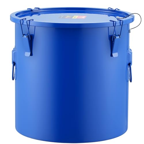 VEVOR Fryer Grease Bucket, 10 Gal Oil Disposal Caddy Carbon Steel Fryer Oil Bucket with Rust-Proof Coating, Oil Transport Container with Lid, Lock Clips, Filter Bag for Hot Cooking Oil Filtering, Blue by VEVOR - Used condition - US$75.51