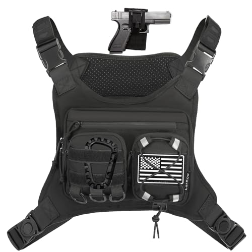 LarKoo Sports Chest Bag & Vest Holster for Men & Women - EDC Pouch Bag Fits Most Pistols, Adjustable IFAK Travel Chest Pack for Running, Hiking, Workouts... (Black)