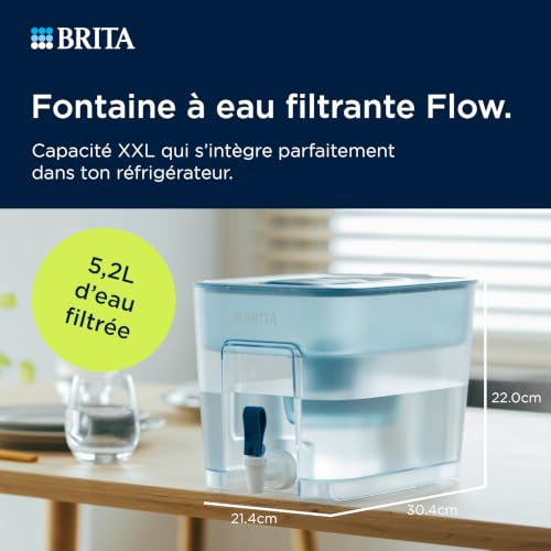 BRITA Flow système de filtration d’eau Cool blue (8,2 L) avec 1 filtre MAXTRA PRO All-in-1 – réduit les PFAS, le chlore et le tartre – distributeur d’eau au format XXL, compatible réfrigérateur – emba – vue 2