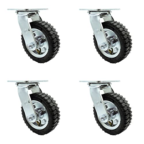 6" Pneumatic Swivel Caster Set Of 4 - Black Rubber Wheel - 1,200 Lbs. Capacity - Service Caster Brand #TOP10
