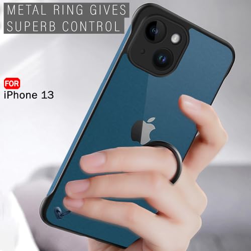 Image of TheGiftKart Hybrid Ultimate Slim Back Case Cover for iPhone 13 | Camera & Screen Protection | Frosted Matte Translucent Hard Back Case Cover for iPhone 13 (PC & TPU, Black Bumper)