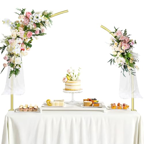 Metal Balloon Arch Kit for Tabletop, 5.3Ft & 4.7Ft Over The Table Rod Stand with Clamps and Half Arch Balloon Stand for Garden Wedding, Birthday, Baby Shower, Christmas, Halloween Decorations, Gold