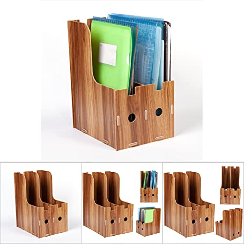 Revistero Archivador, Archivadores de Revistas Caja Almacenamiento Escritorio Madera Organizador Documentos Vertical con 2 Compartimientos Revisteros Cartón para Archivos Escritorio(Madera de Cerezo) - imagen 3