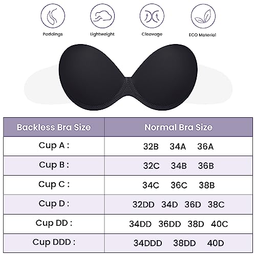 Wekofi Women’s Backless Strapless Full Figure Clear Back Adhesive Underwire Padded Bra(Black,Ddd) #TOP3