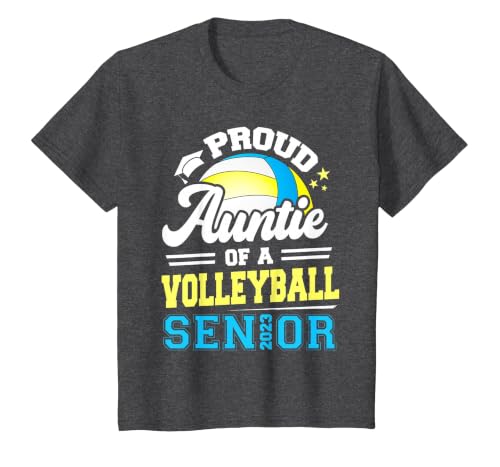 Proud Auntie of A Volleyball Senior 2023 Graduation T-Shirt, Youth, Dark Heather Grey, Large