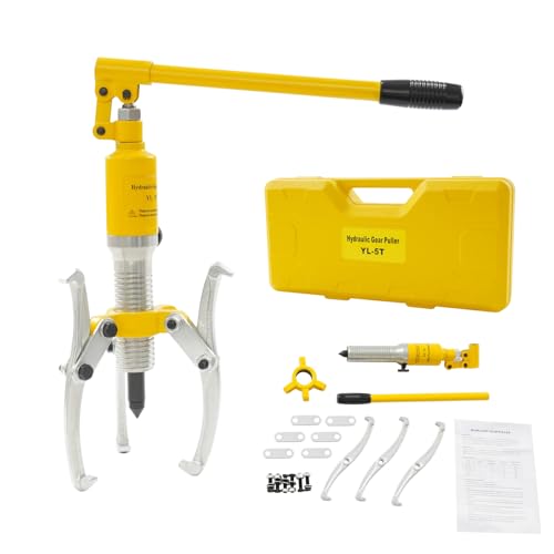 Herramienta de rodamiento de rueda 5T, extractor de bujes de rueda ajustable con caja de herramientas, distancia de apertura de 200 mm, prensa hidráulica con 3 brazos, extractor de rodamientos de 360°