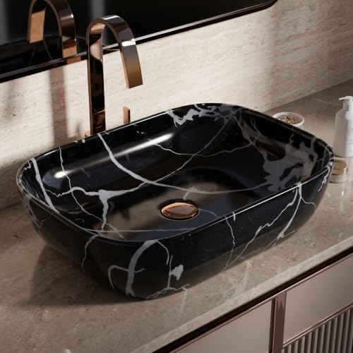 Image of Designer Ceramic Wash Basin For Bathroom | Over Counter Bathroom Basin | Counter Top Bathroom Sink | Wash Basin For Restaurant, Hotel (18 x13 x 5 Inch) (105)