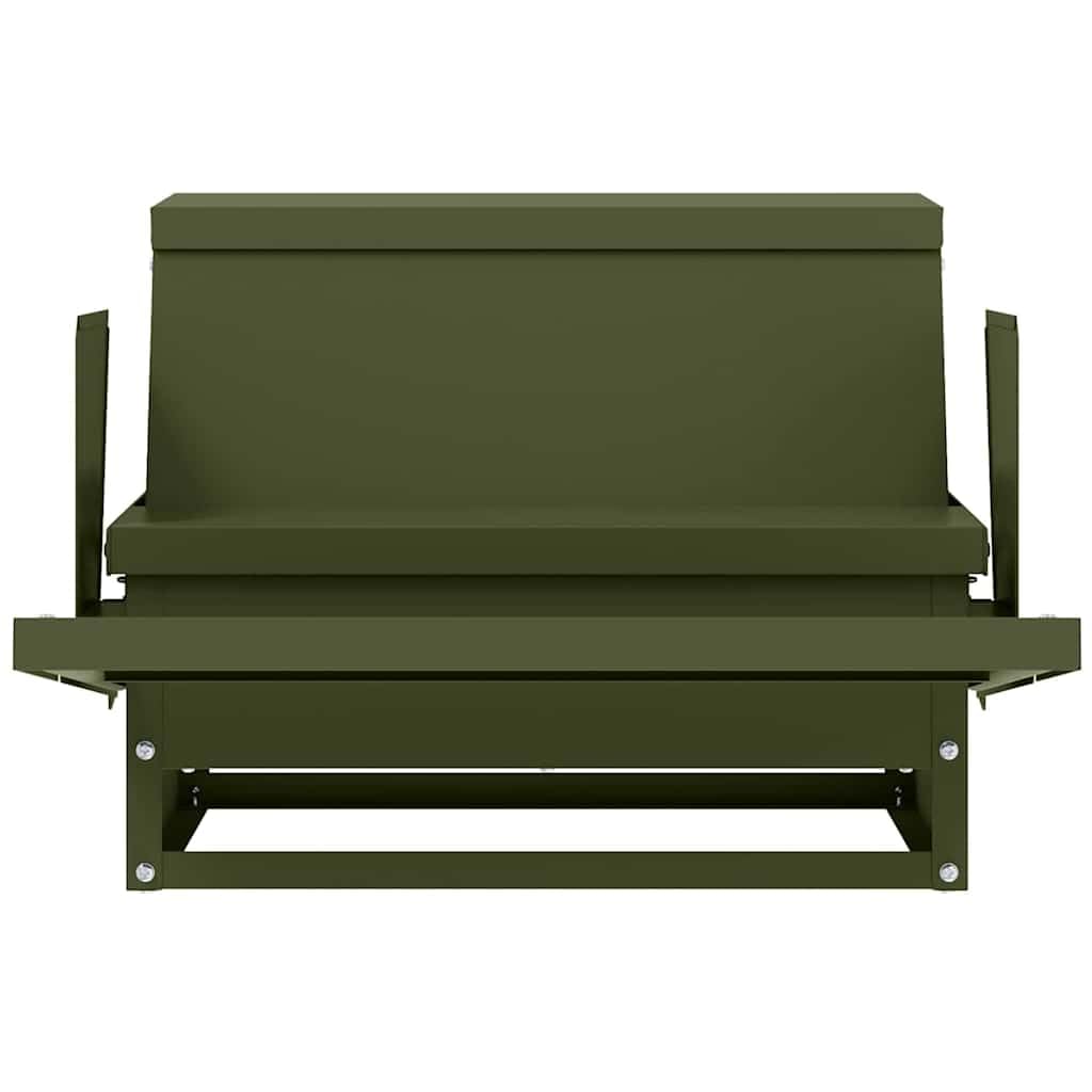 Alimentador de pedal para gallinas de acero verde oliva 50 x 40 x 29 cm, dispensador de alimentación gallina exterior, alimentador de aves de corral práctico con mecanismo automático