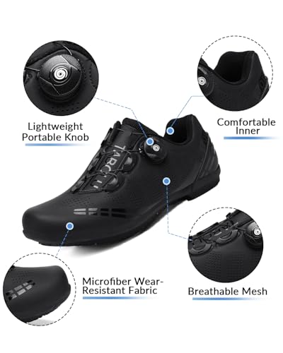 Hixingo Fahrradschuhe Herren Damen Rennrad Und MTB Schuhe Mit Gummisohle, Atmungsaktive Sneaker rutschfeste No-Lock Fahrradschuhe Mountainbike SPD Schuhe（Schwarz ，42 EU）