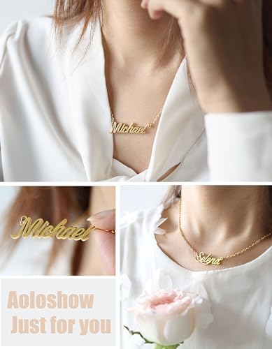 Aoloshow 18k Gold Plated Ariana Name Charm Necklace Womens Dainty Nameplate Necklaces Stainless Steel Jewelry for Best Friends - 1