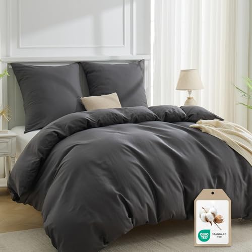 CELESTA Bettwäsche Set 3-TLG. 200x220cm Dunkelgrau - 100% Baumwolle 1 Bettbezüge 200x220 cm + 2 Kissenbezug 80x80 cm, ÖKO-TEX Bettwäsche-Sets mit