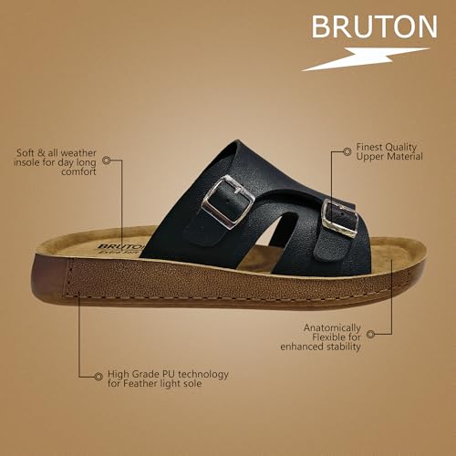 Image of BRUTON Men's Double Buckle Comfort Sandals | Adjustable Casual Slides | Soft Cushioned Lightweight Slip-On Sandals for Daily Wear, Walking & Outdoor
