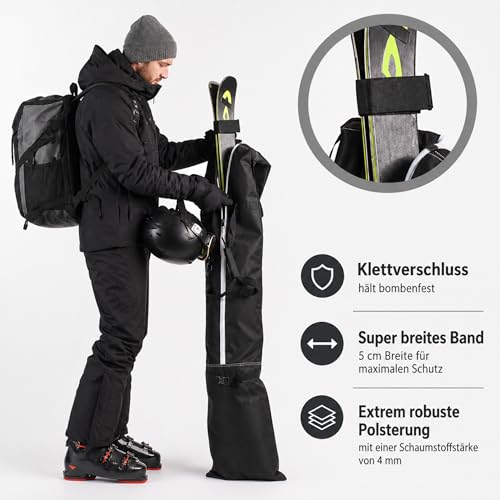 sunmondo 2 x Skibänder - Kletts - Verbinder zum Schutz von Skiern damit Sie Ihre zusammen binden können in Premium Qualität. (Schwarz)