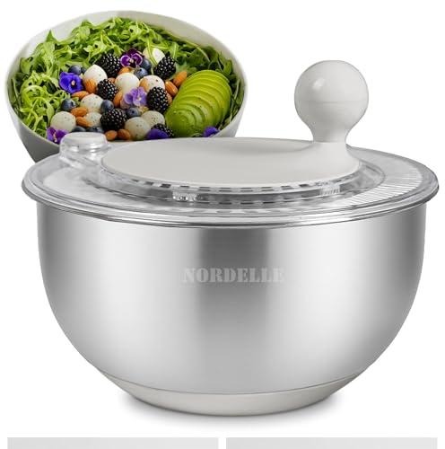 NORDELLE Stainless Steel Salad Spinner 5.3 Qt Cream