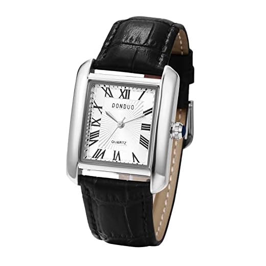 JewelryWe Relojes de Cuero de Cuarzo Analógico para Hombre, Relojes Cuadrados para Hombre, Relojes Rectangulares, Vintage, Negro