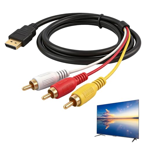 Vomtaric Câble HDMI vers RCA 1,5 m, Adaptateur HDMI Mâle vers 3 RCA Audio Vidéo, Transmission Unidirectionnelle HDMI vers AV, Connecteurs Plaqués Or, Compatible TV Projecteur Décodeur Lecteur DVD