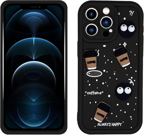 Image of GoldKart Back Case Cover Compatible for iPhone 12 Pro Max | Cute Fun Cartoon 3D Ball Coffee Silicone Case | Full Body Protection Back Cover for iPhone 12 Pro Max - Black