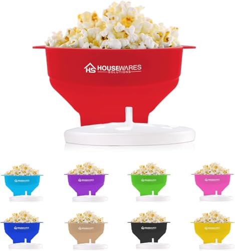Image of Collapsible Silicone Microwave Hot Air Popcorn Popper Bowl With Lid and Handles - Red