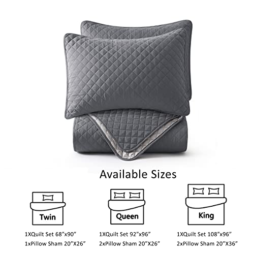 Comflive Reversible King Quilt Set, Geometric Pattern King Size Bedding Set With Pillow Shams, Ultra Soft Lightweight Quilt Bedspreads & Coverlets For All Season - 3 Piece (Charcoal/Grey) #TOP5