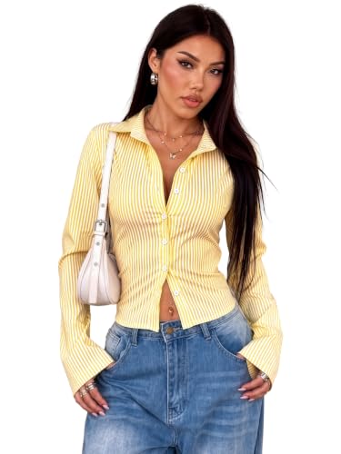 Image of Aahwan Striped Button Down Flared Bell Long Sleeve Casual Shirt for Women's & Girl's
