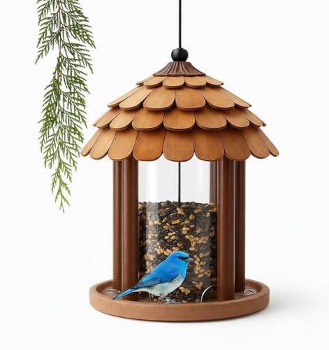 Gazebo Bird Feeder - Going Green Outdoor Garden Decorative Creation - 3 Lbs Capacity - Solid Cedar Wood Squirrel Proof Secure Lock Assembling Needed