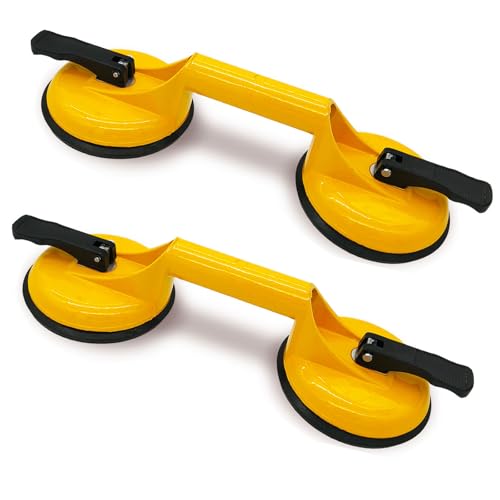 Ventosas para Cristal Ventosas para Azulejos Ventosas de Vidrio Doble Ventosas de Aluminio para Transportar Azulejos,Vidrio, Maderas, Pisos, Superficie Lisa(2 Amarillo)