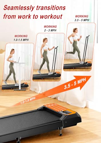 Image of Walking Treadmill Pad with Handle Bar, Portable Treadmills with Incline for Home and Office, 270lbs Capacity Under Desk Treadmill with 2.5HP Remote Control, LED Display