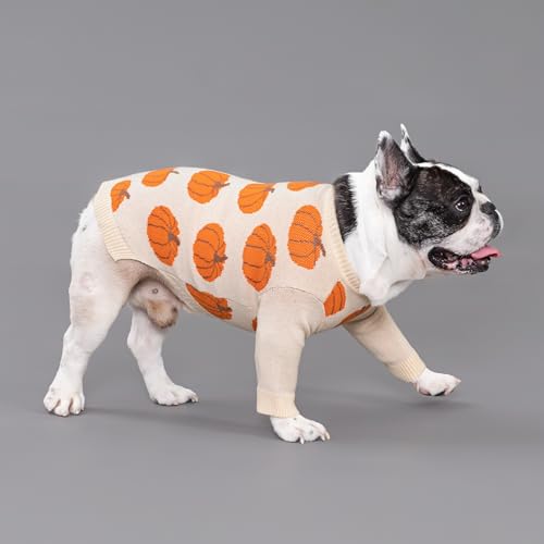 Image of Fitwarm Pumpkin Dog Sweater, Thanksgiving Outfit for Small Dogs Boy Girl, Pet Outfit, Orange, Beige, XL