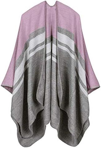 VamJump Women Winter Cashmere Reversible Poncho Cape Shawl Cardigan Coat Rosy