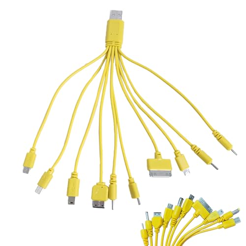 LQMBABY 10 in 1 Universal Multi Chargers for All Devices, Universal Phone Chargers for All Phones, 10 in 1 USB Cable Multiple Charging Cable for Cell Phones, Earphones, Speakers (Yellow)