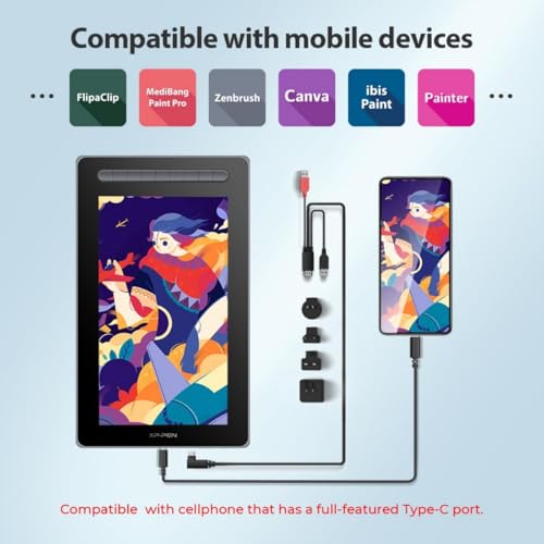 XPPen Artist 13 2 Gen. Grafiktablett, 13,3 Zoll Stift Display, 127% sRGB Farbraum, X3 Smart-Chip Stift mit 8 Schnellzugriffstasten Pen Display zum 3D-Modellieren, Zeichnen, Animation