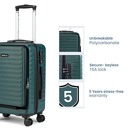 Image of THE ASSEMBLY Large Check in 28 Inches and Cabin Luggage 20 Inches Polycarbonate Premium Hardsided Suitcase Trolley (Forest Green) - Set of 2