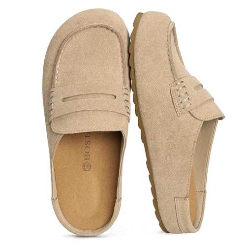 Image of BOSTANTEN Clogs for Women Wide Width Comfortable Suede Mules with Soft Footbed and Arch Support, Cute Slip On Potato Shoes