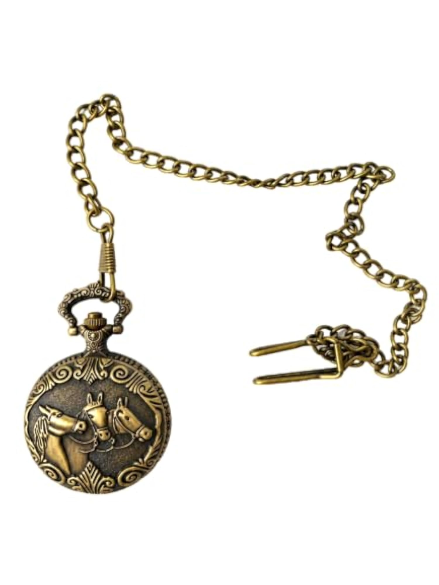Antique Horse Pocket Watch with Chain, Elegant Timepiece