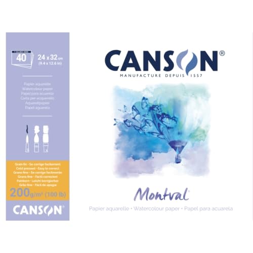 Lot de 5 Bloc 40 feuilles Montval® (collées 1 côté) 24x32 200g/m², grain fin blanc naturel