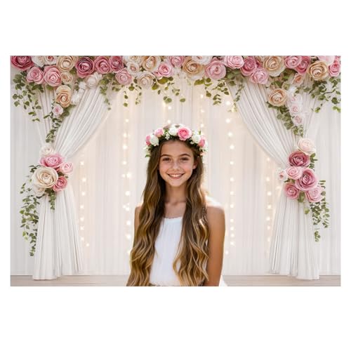 Wedding Backdrop, Flower Wall Bridal Shower Backdrop for Photoshoot,White Rose Floral Tea Party Backdrop Birthday Party Decor, Baby Showers, Anniversary Banners, 7X5FT by Xioistiy - Used condition - Image 3