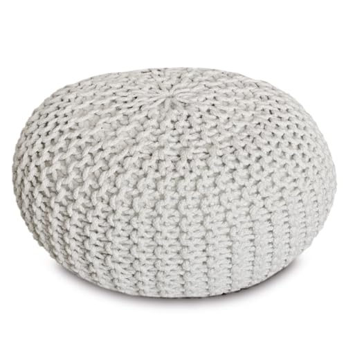 Amago home Sitzpouf Strickhocker Pouf Ø45 H30cm Bodenkissen Indoor Baumwolle nachhaltig recycelt Farbe weiß