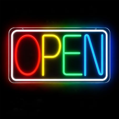 Open Sign Neon Light, 17" X 9.3" LED Open Sign for Business Window, Ultra Bright Plug in Neon Open Sign with ON/Off Switch, Electric Light Up Open Signs for Store, Bar, Cafe, Salon, Restaurant, Shop (Multicolor)